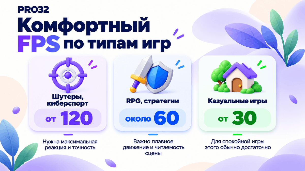 Сравнение жанров игр по комфортному уровню FPS | PRO32