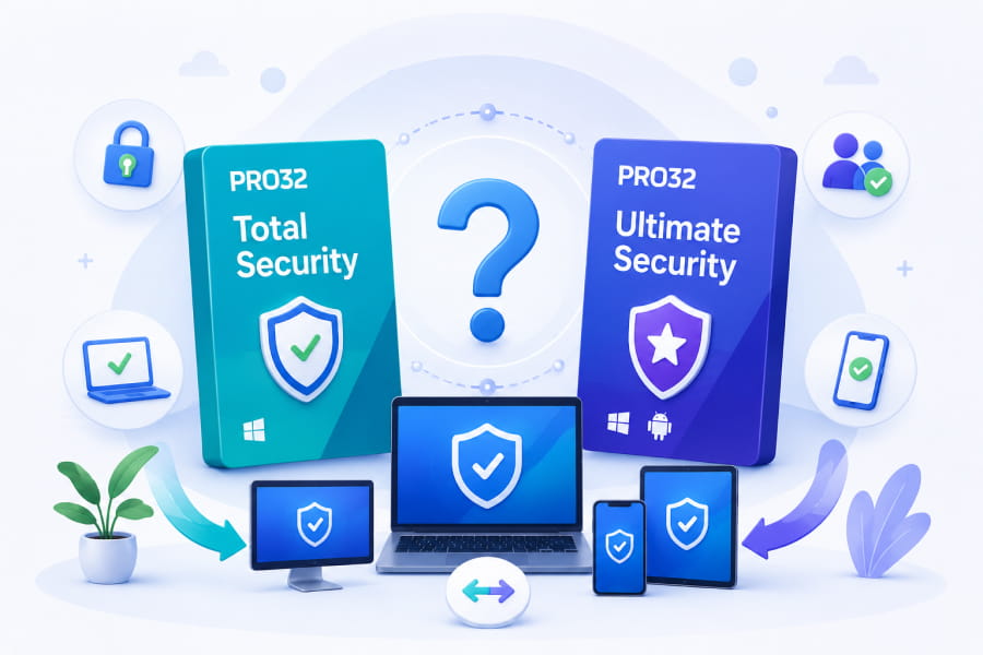 Сравнение PRO32 Total Security и PRO32 Ultimate Security для защиты устройств
