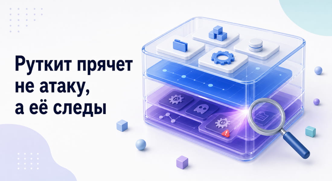 Схема: руткит скрывает процессы, файлы, службы и сетевой трафик от проверки.