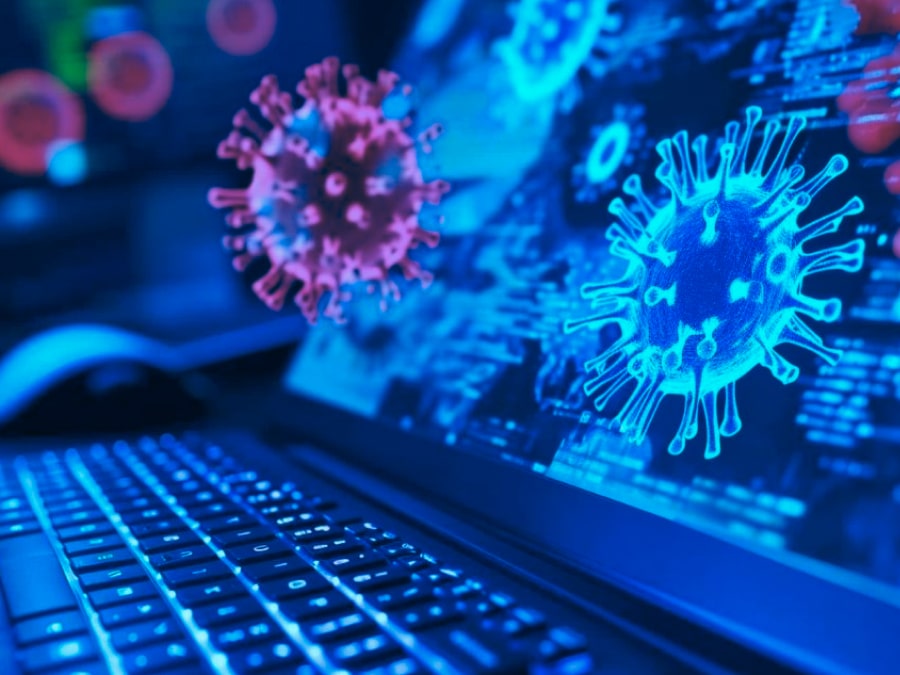 Компьютерный вирус-червь распространяется по сети — иллюстрация принципа заражения