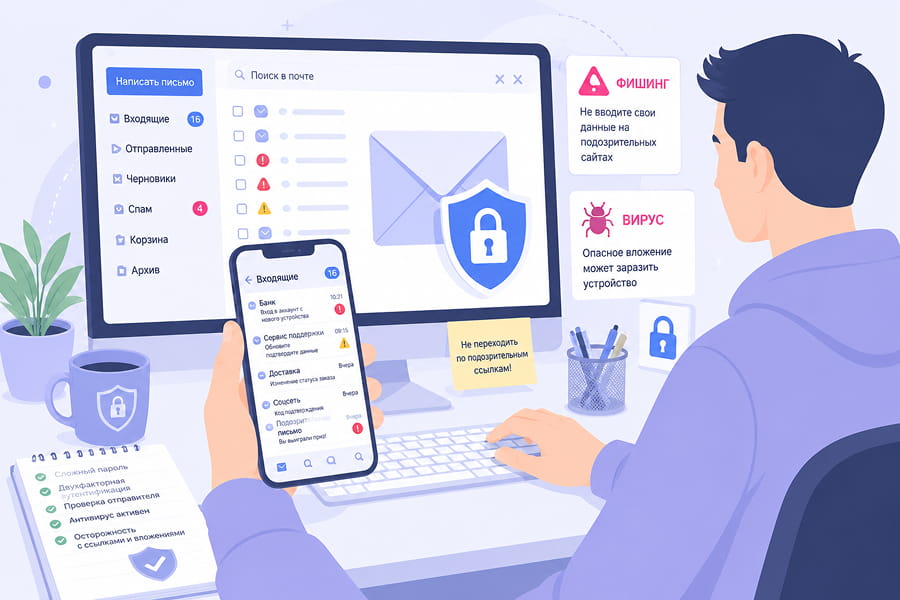 Интерфейс email с элементами кибербезопасности