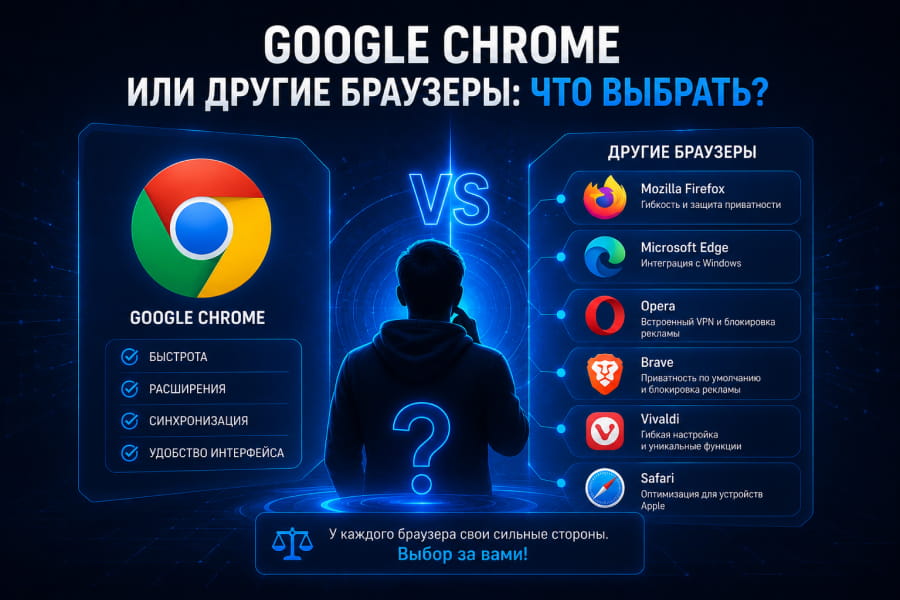 Сравнение Google Chrome с Firefox, Microsoft Edge, Opera, Brave, Vivaldi и Safari