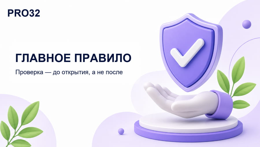 Щит с галочкой над раскрытой ладонью — символ защиты