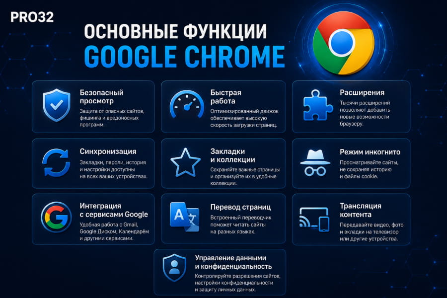 Основные функции Google Chrome: синхронизация, расширения, перевод страниц и безопасность