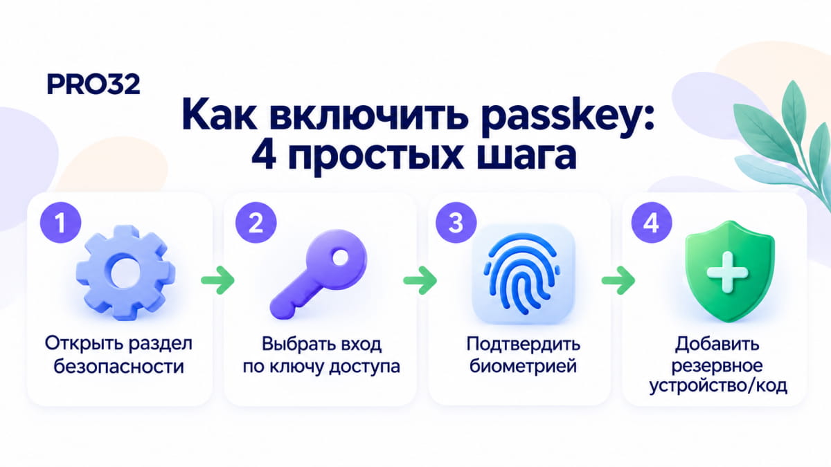 Инфографика шагов настройки и восстановления доступа к passkey