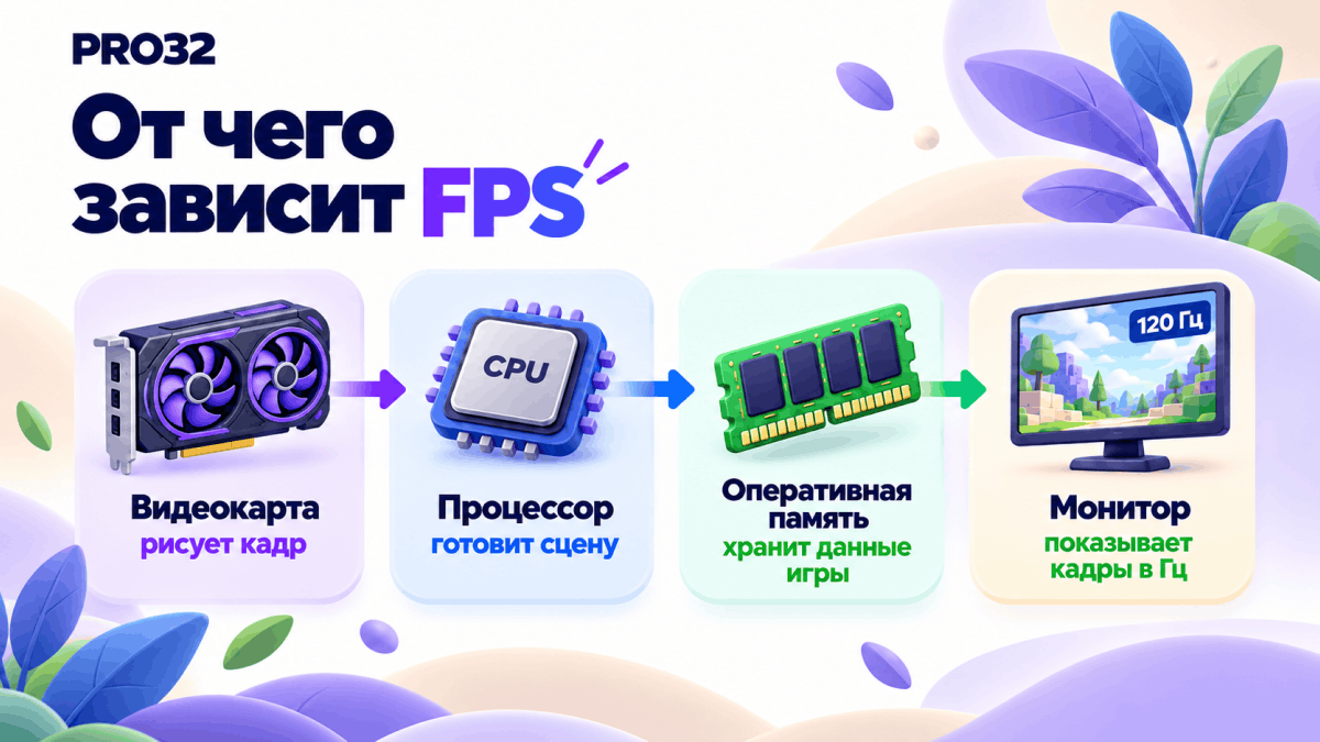 Схема компонентов компьютера, влияющих на FPS | PRO32