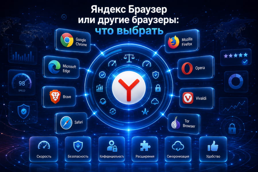 Яндекс Браузер или другие браузеры: сравнение с Google Chrome, Microsoft Edge, Firefox, Opera, Brave, Vivaldi, Safari и Tor Browser