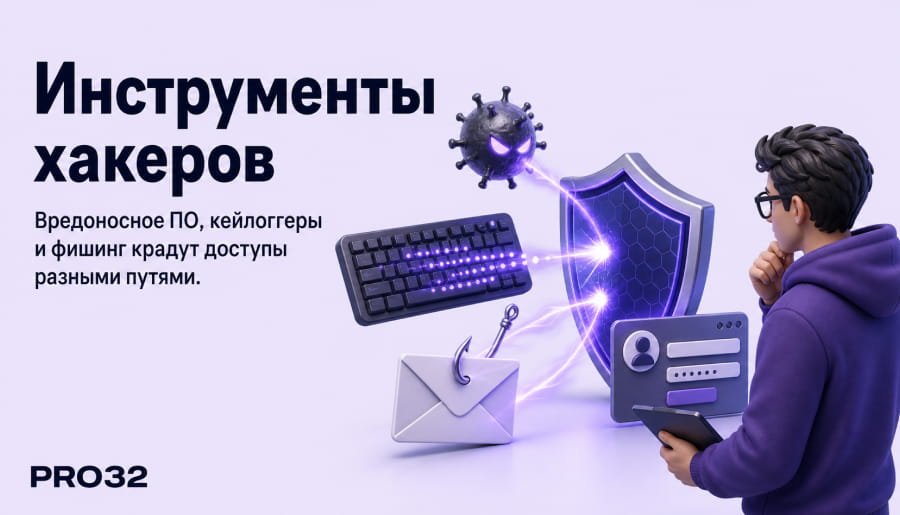Фишинговое письмо с крючком, иконка клавиатуры (кейлоггер) и перехваченный сетевой пакет.