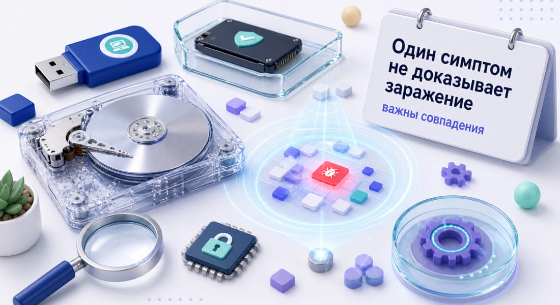 Признаки заражения руткитом: синие экраны, отключение антивируса, неизвестные службы и странный сетевой трафик.