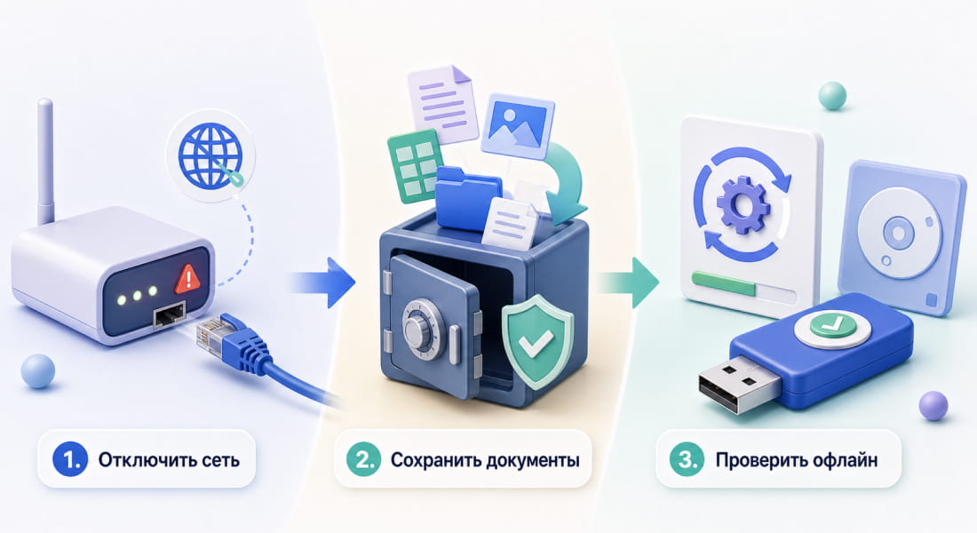 Пошаговая схема удаления руткита: отключение от сети, смена паролей, офлайн-проверка и переустановка при необходимости.
