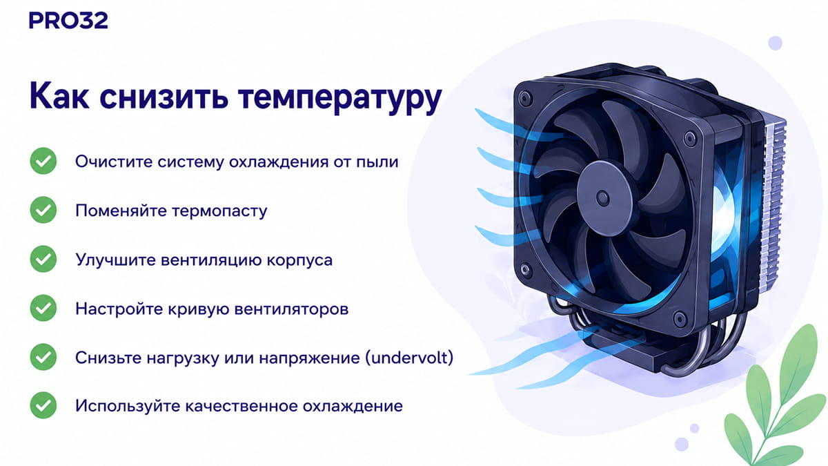 Чек-лист способов снизить температуру процессора рядом с кулером
