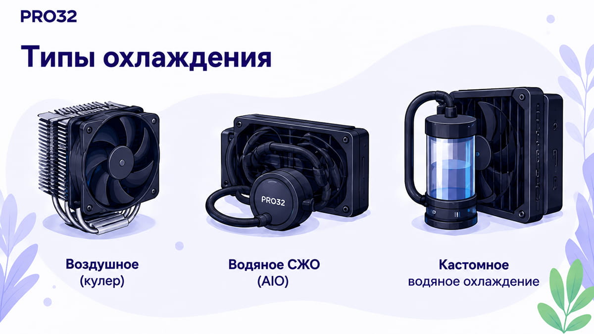 Воздушный кулер, водяная СЖО и кастомное водяное охлаждение процессора