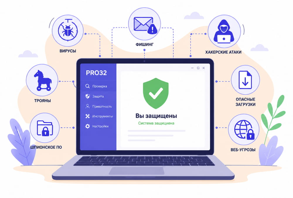 Защита домашних устройств с помощью антивирусов PRO32 на ноутбуке и смартфоне